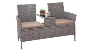 Rattan Love Seat Bench with Table 