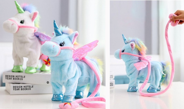 walking plush unicorn