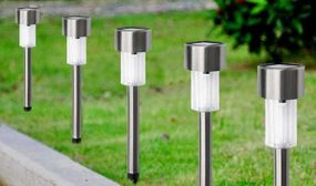 Set of 10 Solar Powered Steel Post Lights - White or Multi-Colour